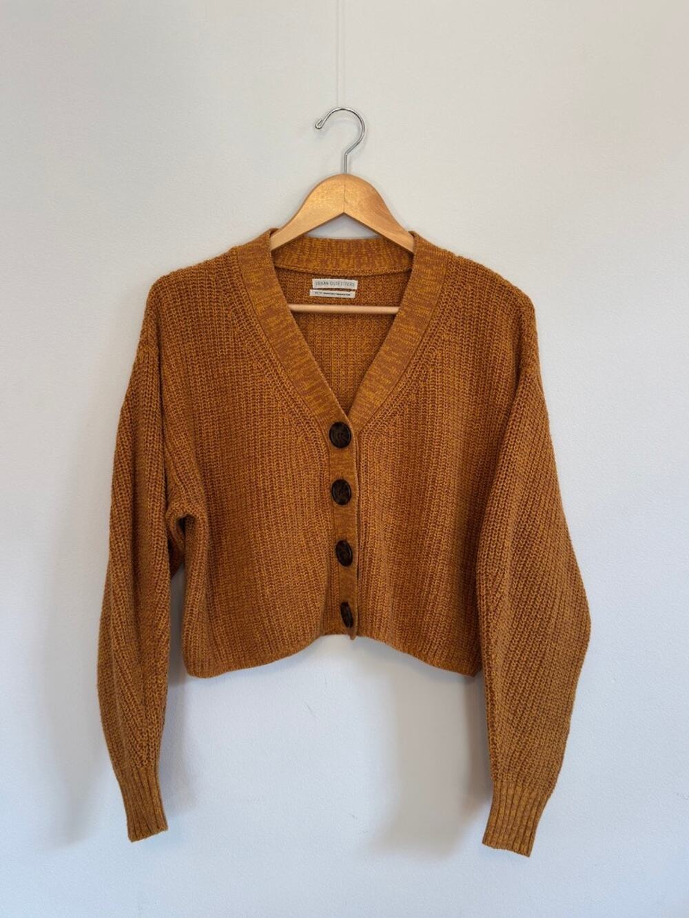 Urban Outfitters Women's Cardigan Size XS | Knit Orange Golden Cropped Button-Up